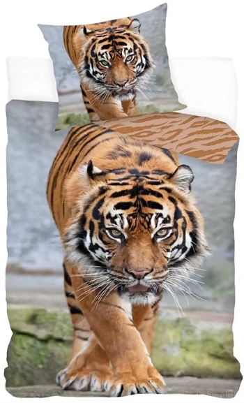 Billede af Sengetøj 150x210 cm - Tiger motiv - Vendbar dynebetræk - 100% bomulds sengesæt